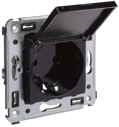 Розетка с заземлением без рамки DKC Avanti 1-м. крышка шторки черный квадрат картинка